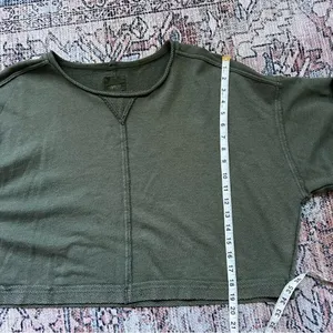 Aerie Beach Party Olive Green Cropped Crewneck Sweatshirt Size XL thumbnail 8
