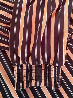 Anne Klein Striped Long Sleeve Top Large Black Tan White Elastic Neckline thumbnail 4