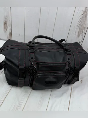 Killstar Black Duffel Bag with Red Stitching and Pentagram Pulls thumbnail 6