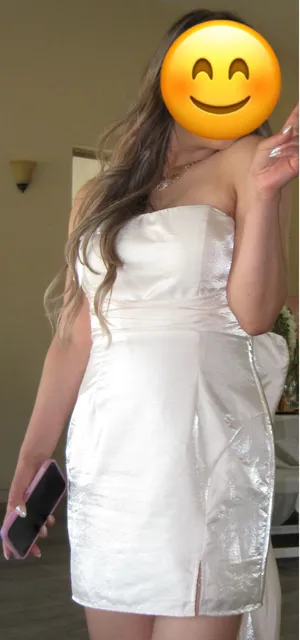 White Strapless Dress with Long Removable Bow Size L thumbnail 5