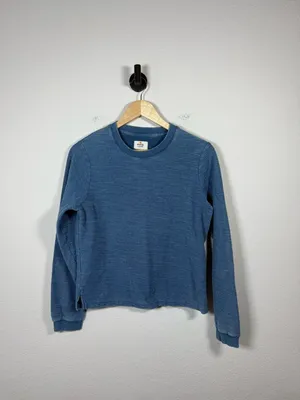 Marine Layer Blue Terry Reverse Knit Crewneck Sweatshirt Small Cropped thumbnail 2