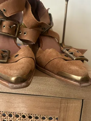 Jeffrey Campbell Free People Hendrix Heels Suede Leather Buckle Tan Brown Size 9 thumbnail 6