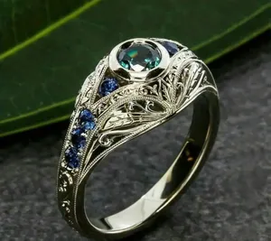 Luxury Retro 925 Silver Geometric Pattern Inlaid Ring Size 7 thumbnail 1