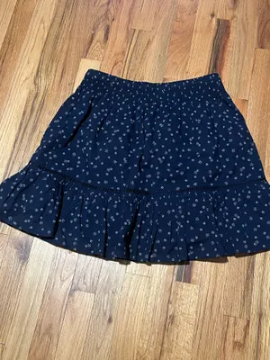 Madewell Navy Blue Printed Ruffle Mini Skirt Size S | Lined Cotton Elastic Waist thumbnail 4