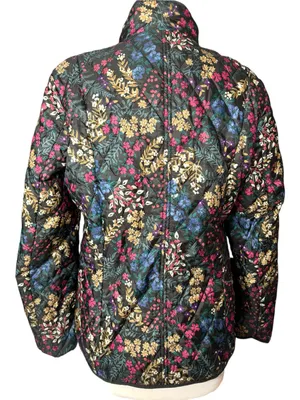 Lands' End Floral Quilted Packable Puffer Jacket Black Multi Zip L 14-16 thumbnail 3