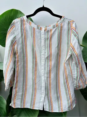 Boden Katie Striped Balloon Sleeve Linen Blouse Size 8 thumbnail 3