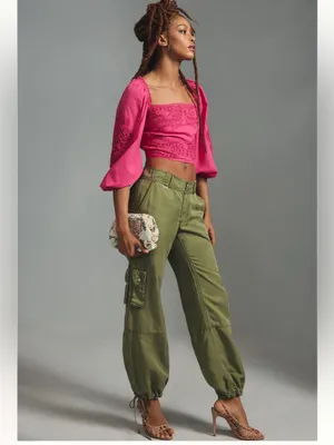 FARM Rio Pink Lace Puff sleeve Cropped Blouse thumbnail 2