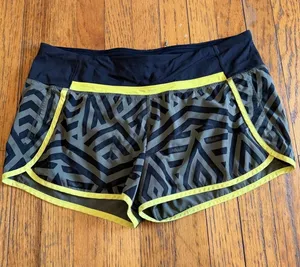 Lulus Lululemon Lined Running Shorts Womens 10 Grn Geometric 2.5 thumbnail 1