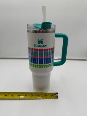 Stanley Quencher H2.0 FlowState 40 Oz Tumbler White Plaid Teal Handle Straw thumbnail 8