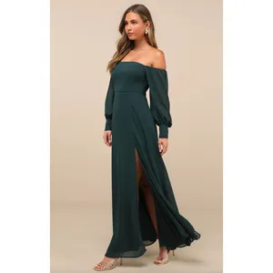 Lulus Feel the Romance Emerald Green Of The Shoulder Maxi Dress Formal L NWT thumbnail 3