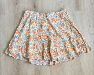 American Eagle NWT Women's Orange Blue Floral Skater Skirt Size L thumbnail 1