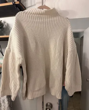American Eagle Outfitters Cream Chunky Ribbed Turtleneck Sweater thumbnail 1