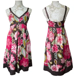 Lucy & Laurel babydoll brown multi-floral boho hippie midi sun dress size 8 Med thumbnail 2