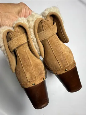UGG Lynnea S/N 3204 Fold Over Leather Clog Chunky Fur-lined Boots S-602 Sz 9 thumbnail 7