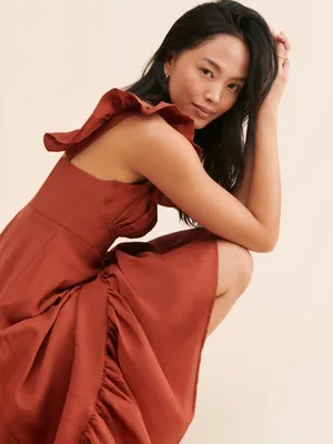 Farm Rio Ruffle-Sleeve Rust Midi Dress thumbnail 5