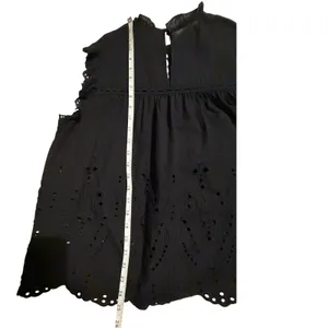 Adiva Black Eyelet Embroidered Sleeveless Top Ruffle‎ Neck Cotton Blouse Large thumbnail 10