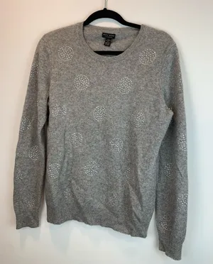 Only Mine cashmere sweater sz xl rhinestones crewneck old money preppy y2k * thumbnail 1