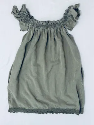 Smocked Off Shoulder Mini Dress - Army Green - S thumbnail 12