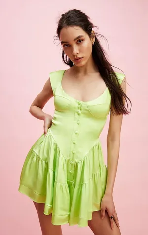Vanessa Mooney NWT Elisabeth Romper Dress in Green Satin thumbnail 2