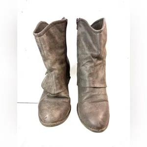 POP 9 LAUPER Zip Slouch Wood Stack Heel Booties Ankle Boots in Taupe thumbnail 3