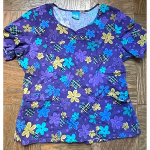 Purple Floral Scrub Top Women's XL thumbnail 1