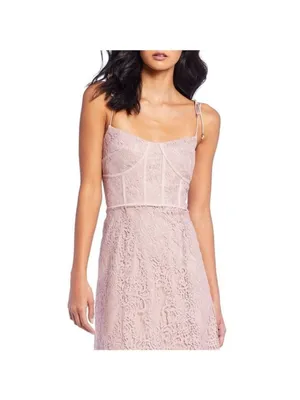 Keepsake The Label Sense Lace Midi Dress 10 Pink Sheer Sweetheart Tie Sleeve thumbnail 4