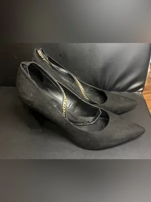 Marc Fisher Black Suede Pointed Toe Pumps with Chain Detail thumbnail 3