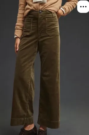 Anthropologie Maeve Colette Cropped Wide Leg Corduroy Pants in Dark Olive thumbnail 1