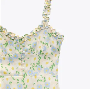 BNWT ZARA Pastel Floral Satin Sweetheart Ruffle Strap Mini Dress thumbnail 6