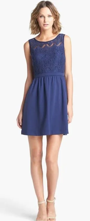 Lilly‎ Pulitzer Rhea Crochet Lace Sleeveless Dress navy Blue XS thumbnail 1