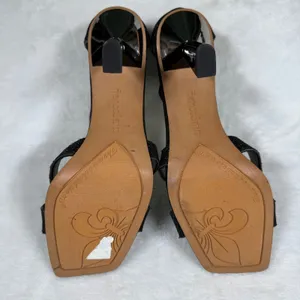 Franco‎ Sarto Womens Black Shimmer Square Toe Flare Heel Ankle Strap Sandals 8M thumbnail 11
