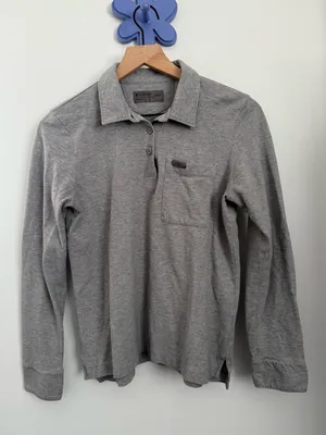 Figs Women's Medium Henley Polo Shirt Light Gray Pima Cotton thumbnail 2