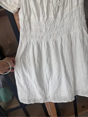 Aritzia Sunday Best Kay dress puff short sleeve babydoll mini tie front smocked thumbnail 5