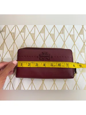 Tory Burch Deep Wine Pebbled Leather Half Zip Wallet thumbnail 9