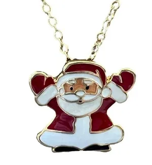 Vintage Christmas Holiday Santa Claus Necklace Gold Tone Enamel Adjustable 18" thumbnail 1