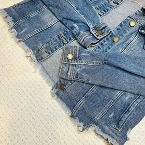 Just USA Boutique Women Distressed Blue Staircase Hem Jean Jacket Button Up-Med thumbnail 11