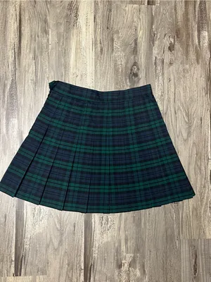 Los Angeles Apparel Navy and Forest Green Plaid Pleated Mini Skirt thumbnail 3