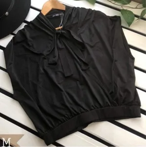 NWOT Zara surplice black neck tie top size M thumbnail 11