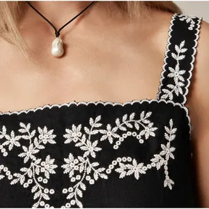 J.Crew Embroidered Linen Shift Dress Mini Boho Resort Vacation Black US 4 NWT thumbnail 2