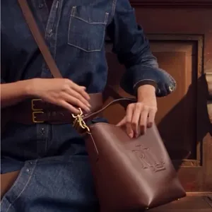Lauren Ralph Lauren Leather Medium Witley Bucket Bag in Dark Mahogany, NEW $395 thumbnail 4