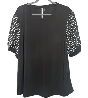 NY Collection Women Plus Size 2X Top Black Polka Dot Chiffon Puff Sleeve Stretch thumbnail 1