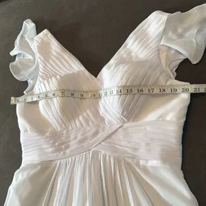 Women’s White Full Length Chiffon Dress Flutter Sleeves Corset Back Size 14 thumbnail 10