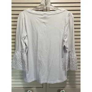 Banana Republic White Crochet 3/4 Bell Sleeve Top Size Medium Scoop‎ Neck thumbnail 5