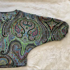 Cha Cha Vente Blouse Top Multi Color Paisley Tie Front Waist Top Size Medium thumbnail 6
