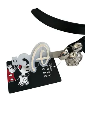 DISNEY Mickey Mouse Women's Silver Black Logo Belt Size Small NEW NWT thumbnail 3