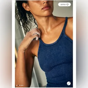 Free People Happiness Runs Long Crop Tank in Vintage Navy M/L thumbnail 3