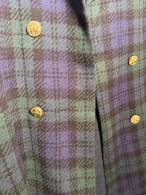 Ann Klein Double-Breasted Green & Navy Plaid Sweater Peacoat Cardigan Medium thumbnail 4