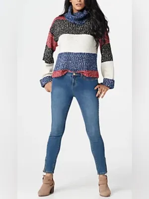 G.I.L.I. New!Chunky Soft Cowlneck Sweater Red Navy Black & Cream Soft Size 1X thumbnail 3
