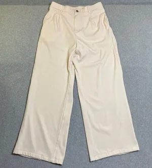 Manfinity UrbanChill Wide Leg‎ Women Large Cream Pleated Side Stripe Flaw GUC thumbnail 1