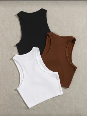 Easithlete 3pcs Rib-Knit Sports Tank Top Workout Tank Tops Fitted Shirt thumbnail 2